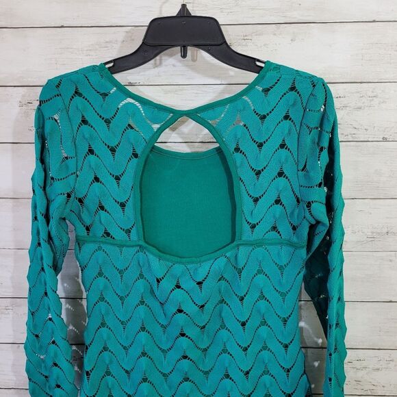 Free People Crochet Style Bodycon Open Back Dress Teal Blue Green Size Small - Picture 8 of 13